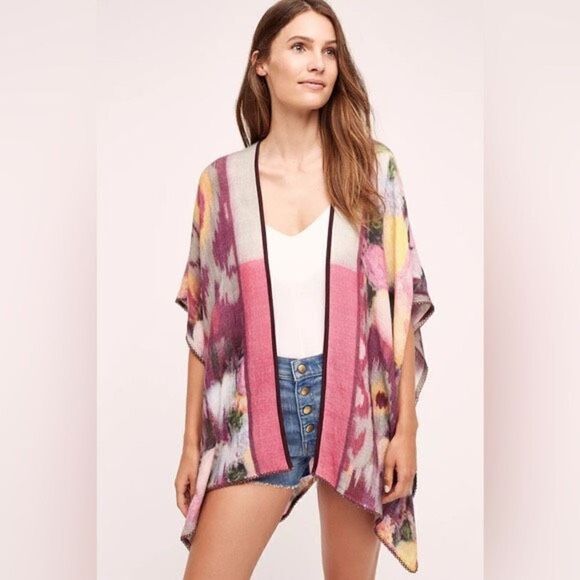 Anthropologie Blank London Kimono Poncho Floral Wool Blend Multicolor One Size - Picture 1 of 8